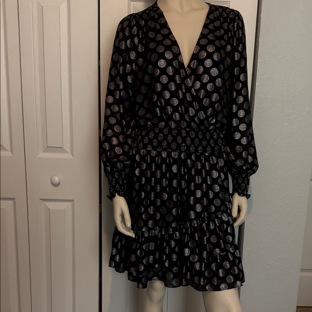 Michael Kors Black and Silver Polka Dot Dress